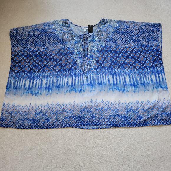 NWT Avenue Vienna Kaftan Kimono Size 22/24 Pullover Jeweled Tie Front Blue - Picture 3 of 12